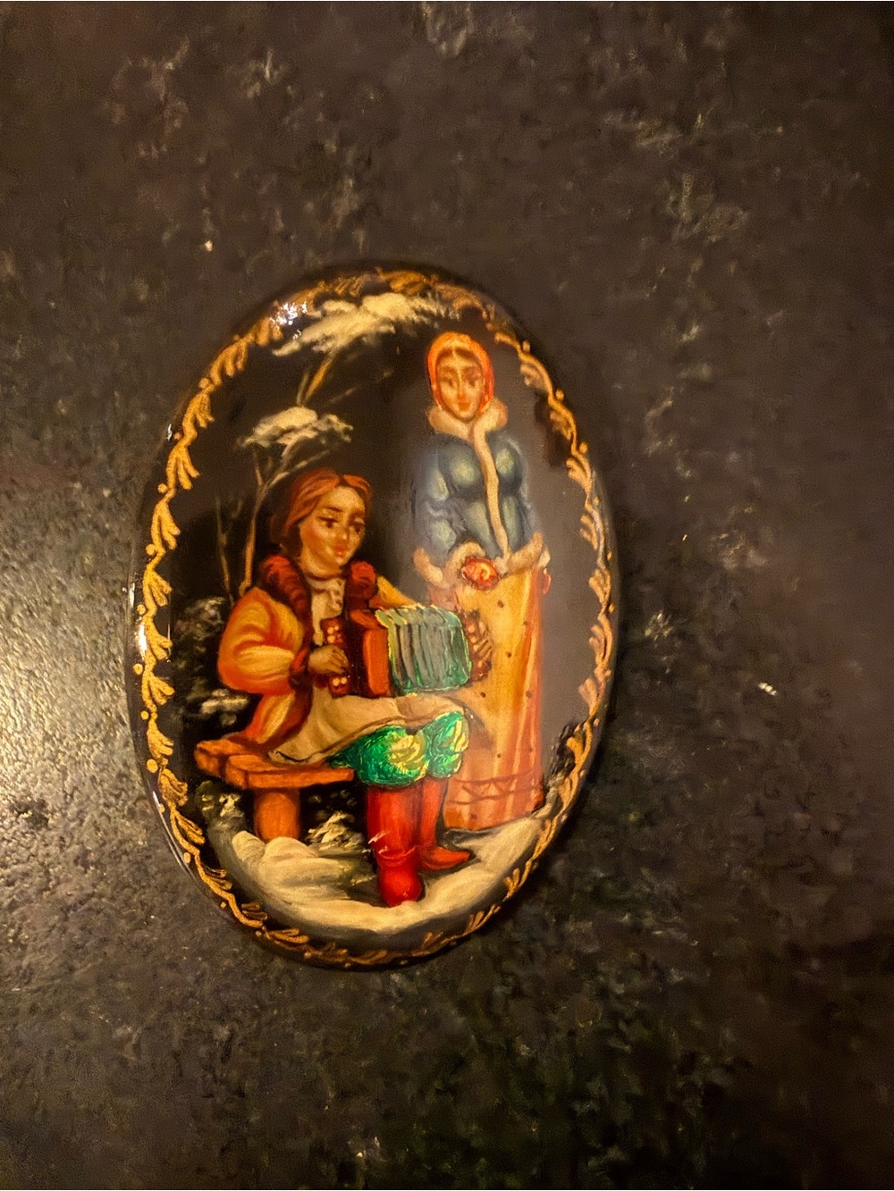 Vintage Russian Hand-Painted Folklore Brooch